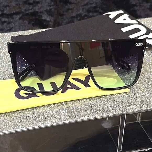 Quay Australia Nightfall 49MM Flat Top Shield Sunglasses- Black/Fade Mint main image 6